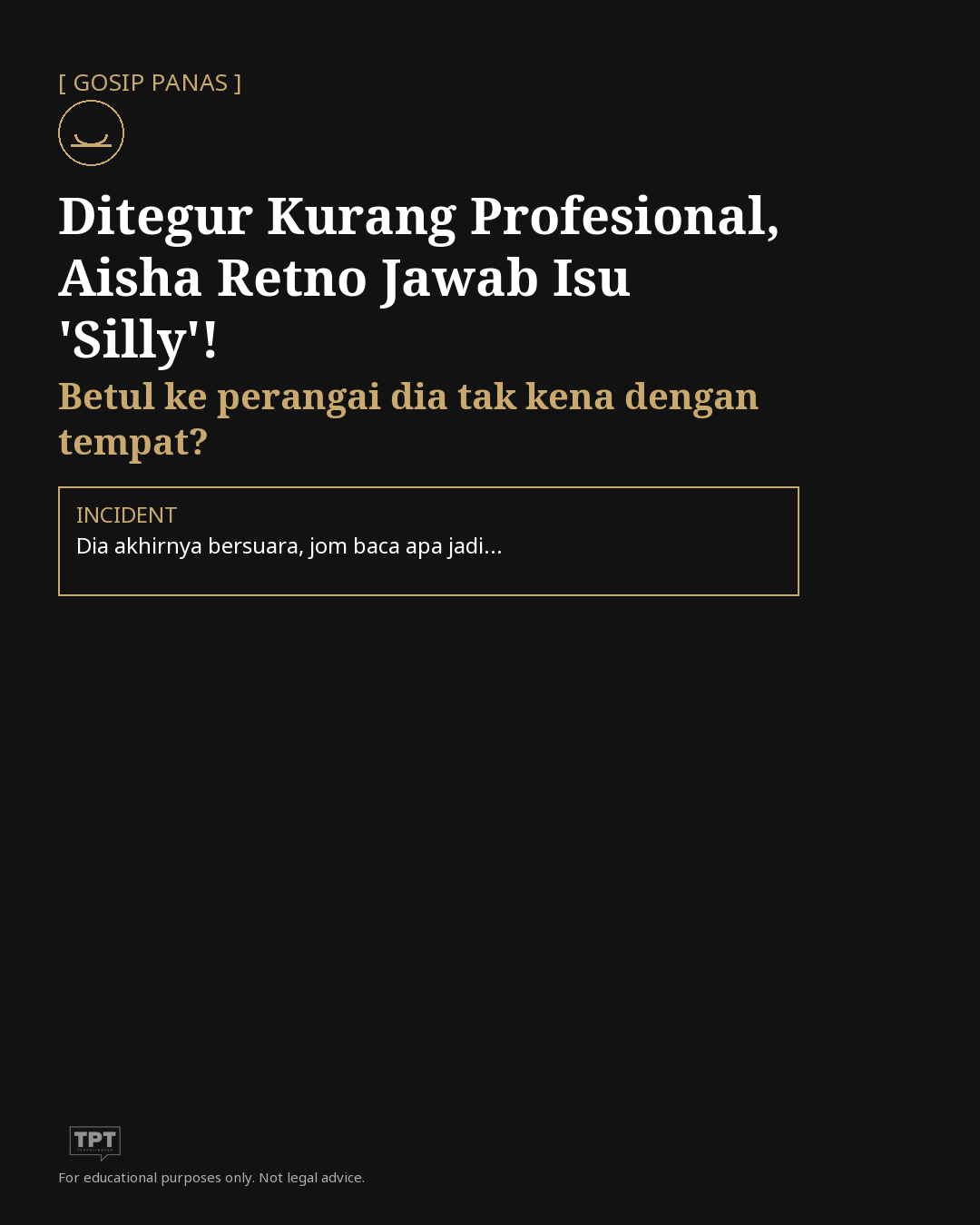 Isu Silly Kacip: Aisha Retno Jawab Dakwaan Kurang Profesional, Utamakan Didikan Ibu Bapa Dan Prinsip YOLO